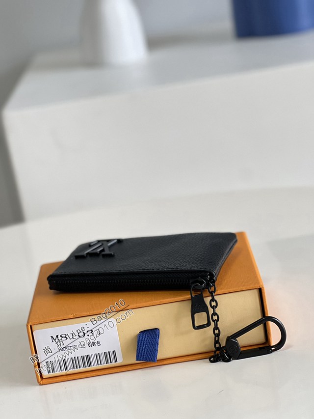 LV專櫃2023新款Aerogram皮革零錢鑰匙包 M81031黑 路易威登全皮鑰匙包 dn1131
